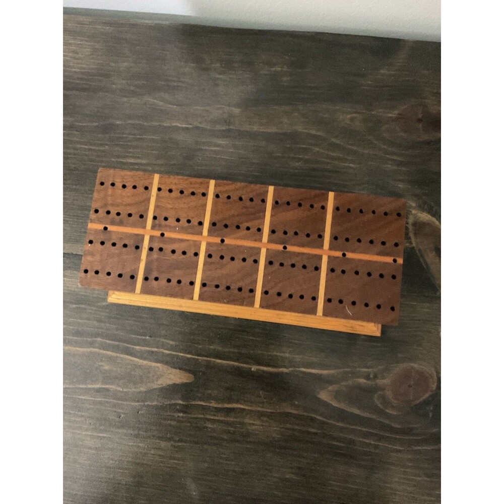 Vintage Wood Cribbage Board Double Six Domino Set 28 Tiles Sliding Storage